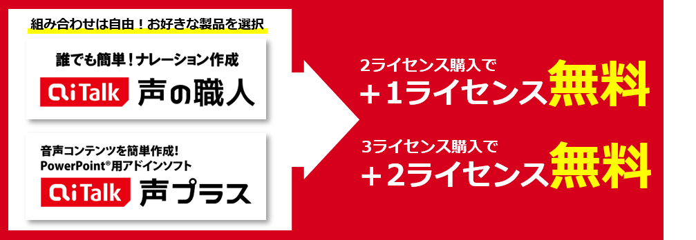 音声合成エーアイ、業務用ナレーション作成ソフト まとめ買いキャンペーンを開始「声の職人Ⓡ」「声プラスⓇ」を2本購入で